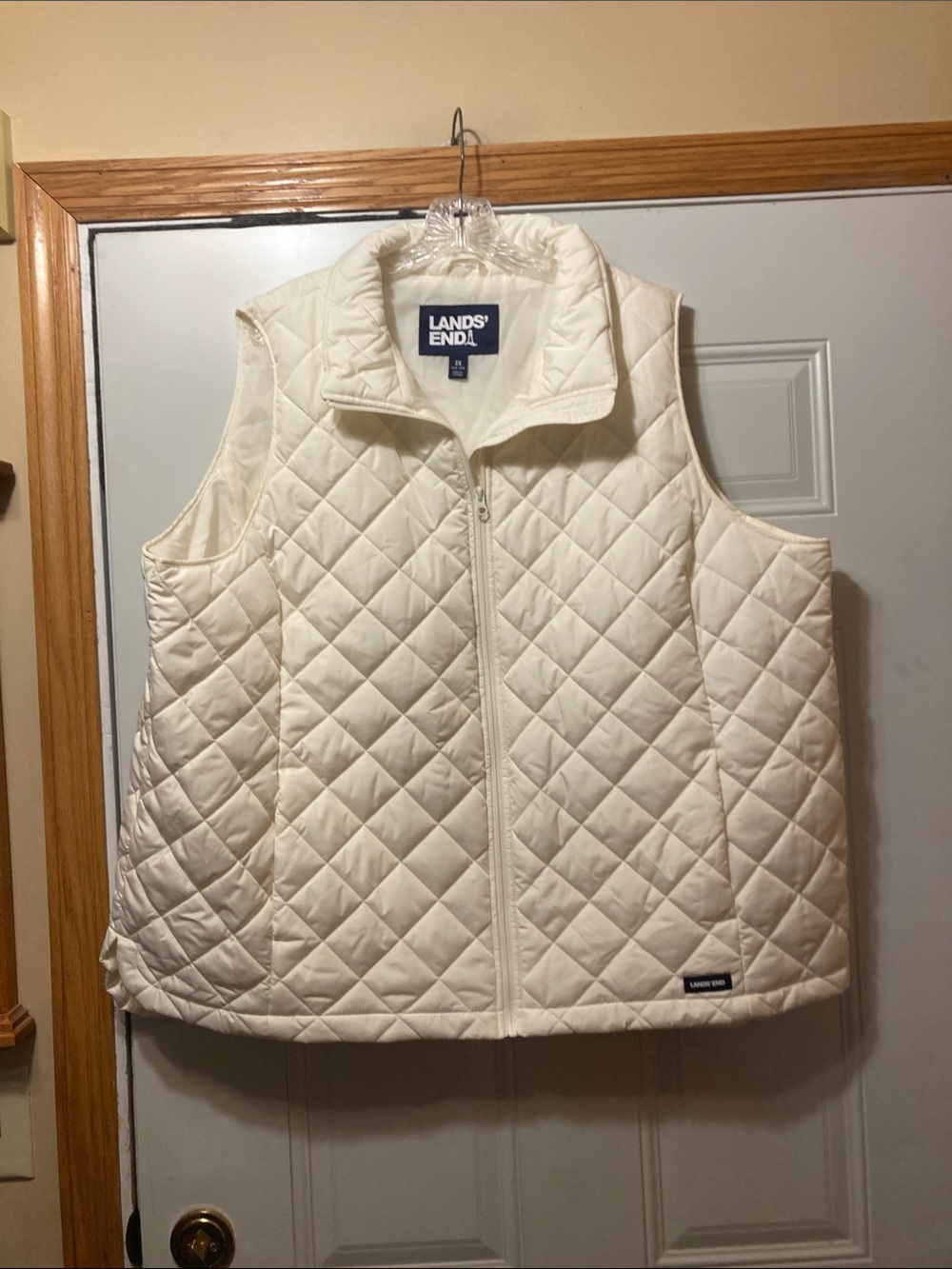 Lands' End Cream Quilted Zip-Front Vest 3X NWOT